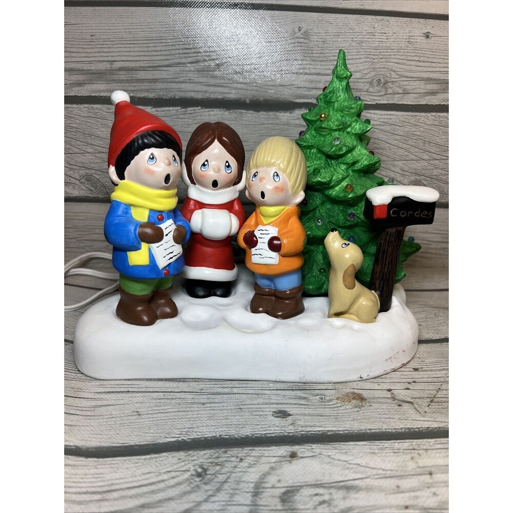 Vintage Hand Painted Ceramic Carolers & Dog Mail And Christmas Tree